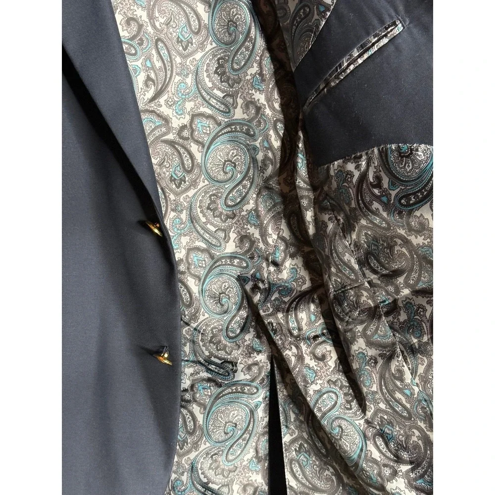 Navy Wool Alan Flusser‎ 42R Paisley Lined Blazer Sport Coat